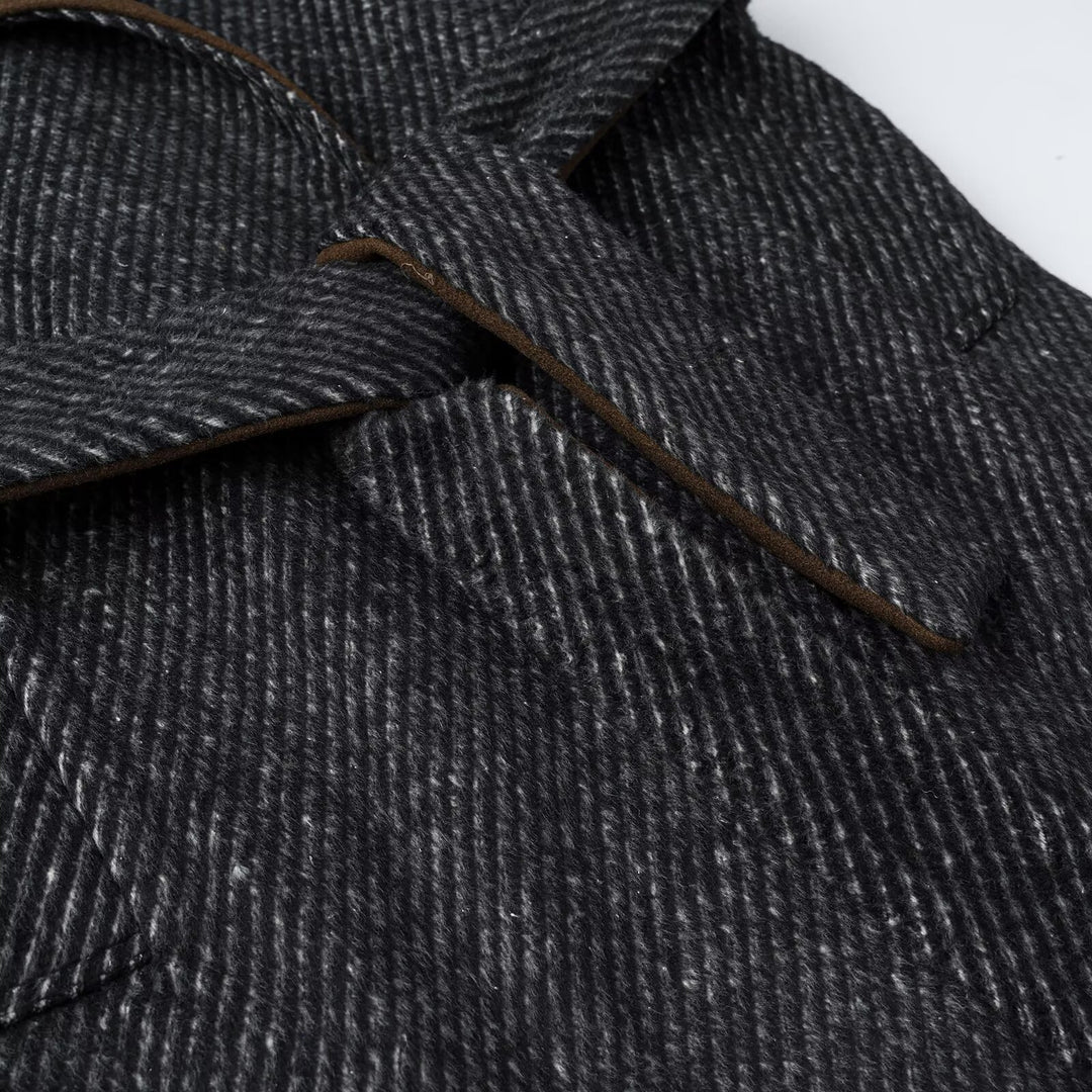 Damen Langer Woll-Herringbone Mantel mit Bindegürtel und großem Reverskragen Echoarchiv