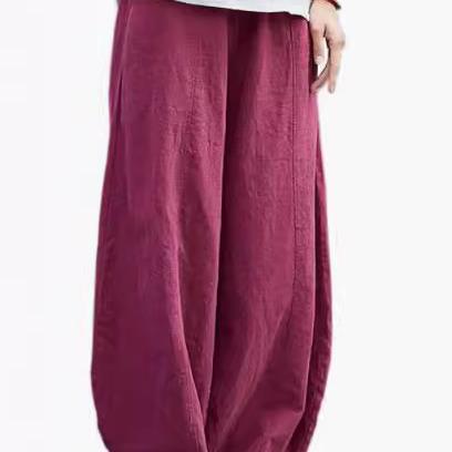 Damen weite Leinenhose mit elastischem Bund und praktischen Taschen Echoarchiv
