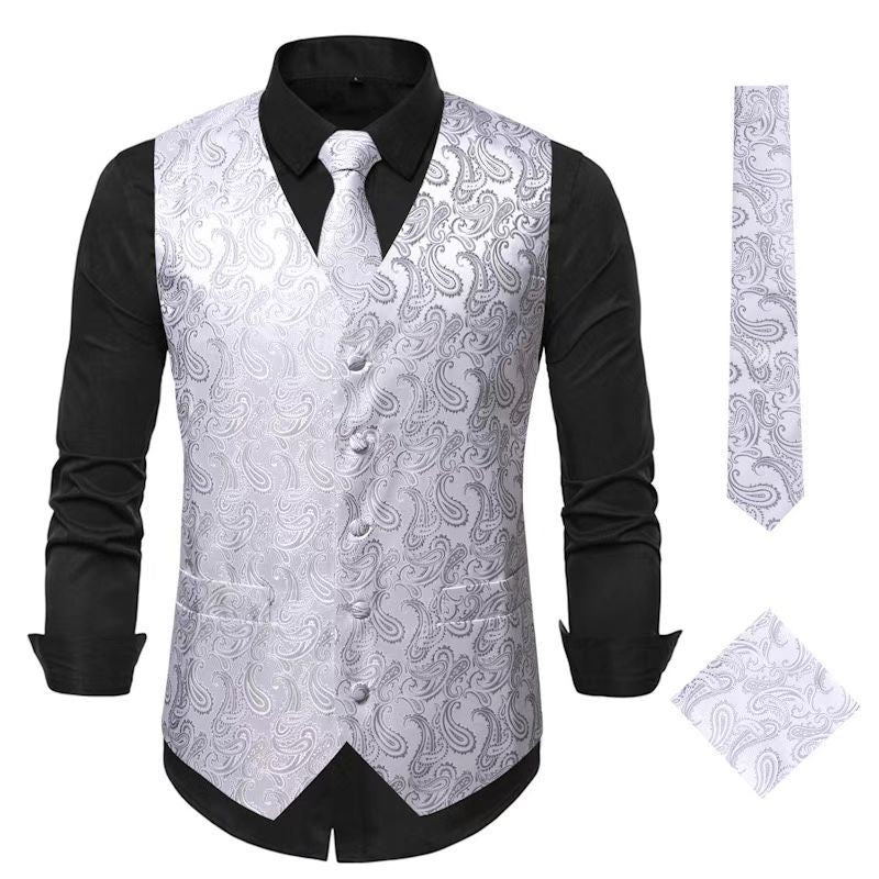 Herren nan Paisley Satin Anzugweste Set mit Krawatte und Einstecktuch Echo Archiv