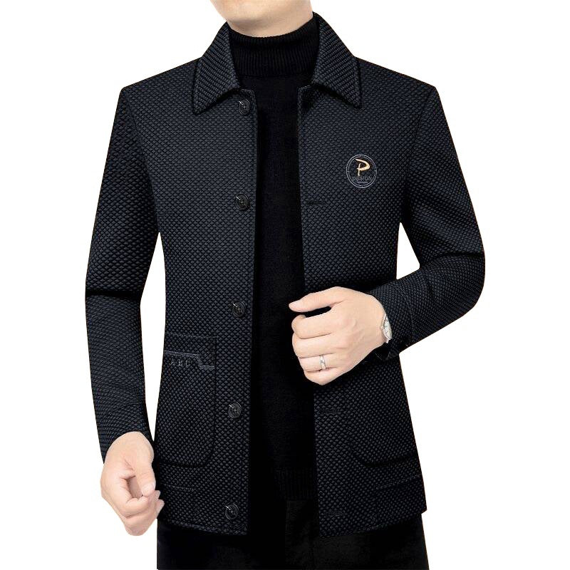 Herren Strukturierte Übergangsjacke mit Reverskragen und aufgesetzten Taschen – Taviero