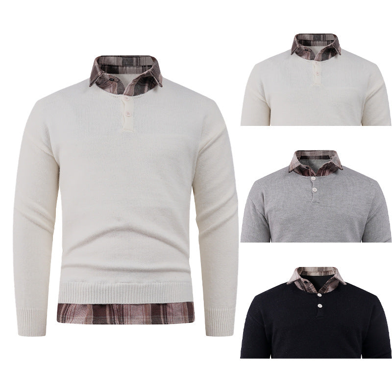 Herren Pullover mit integriertem Hemdkragen und Knopfdetails Echoarchiv