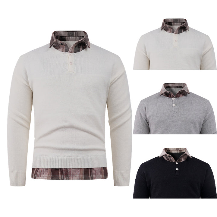 Herren Pullover mit integriertem Hemdkragen und Knopfdetails Echoarchiv