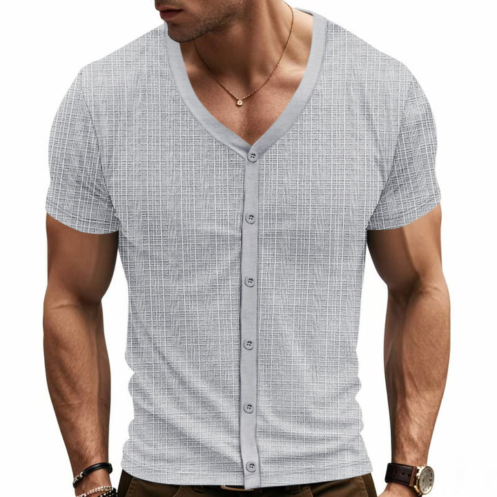 Herren Kurzarmshirt mit modernem V-Ausschnitt und stylischem Knopfverschluss Echoarchiv