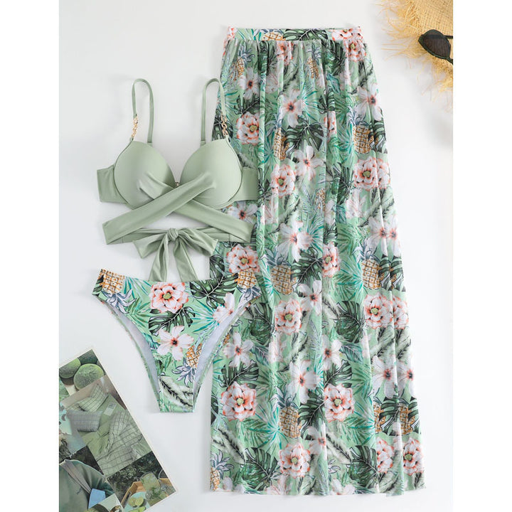 Damen Bikini-Set mit ausgefallenem Wickeloberteil und floraler Bedeckung Echo Archiv