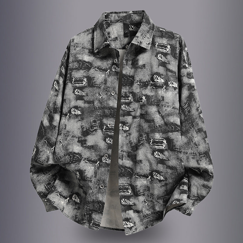 Herren lässige Overshirtjacke mit grafischem Muster Echoarchiv