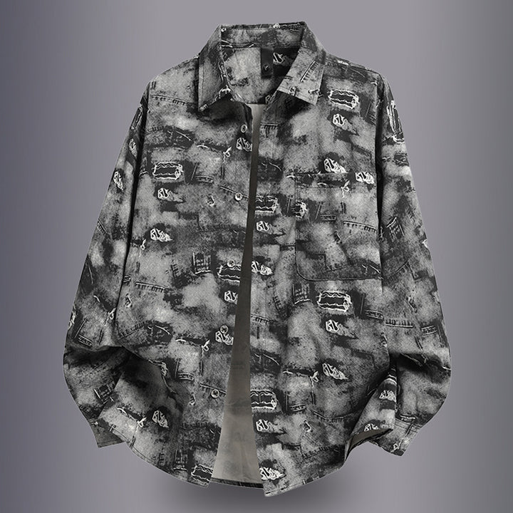 Herren lässige Overshirtjacke mit grafischem Muster Echoarchiv