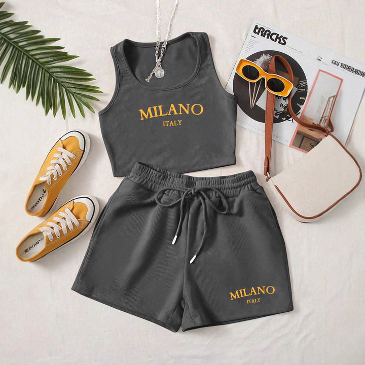 Damen Sportliches Zweiteiler Set mit Top und Shorts Echo Archiv