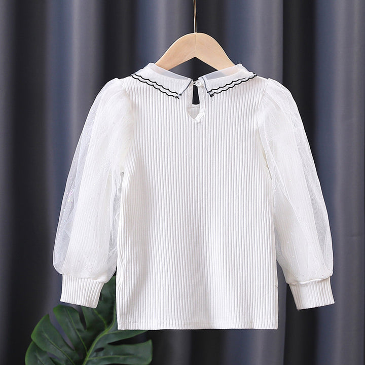 Mädchen Bluse mit transparenter Puffärmel und besticktem Kragen Echo Archiv