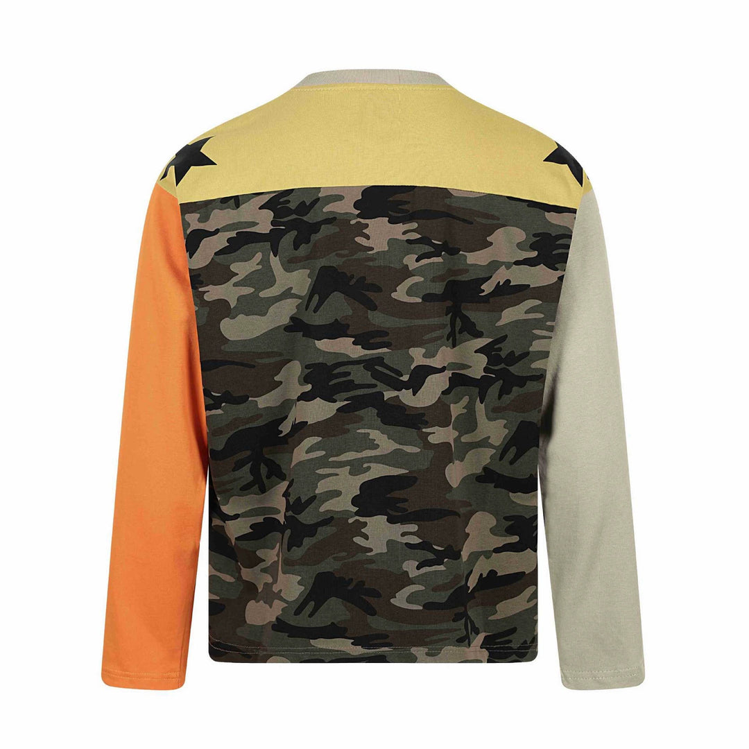 Unisex Langarmshirt im Vintage-Sportstil mit Nummernprint und Stern-Applikationen Echoarchiv