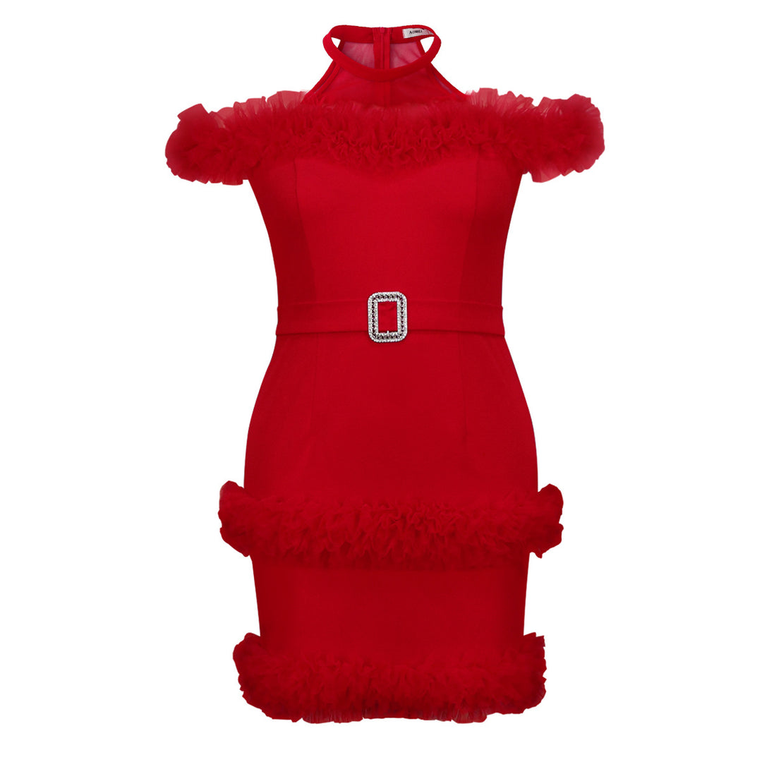 Damen elegantes Kleid mit fransigen Akzenten Echo Archiv
