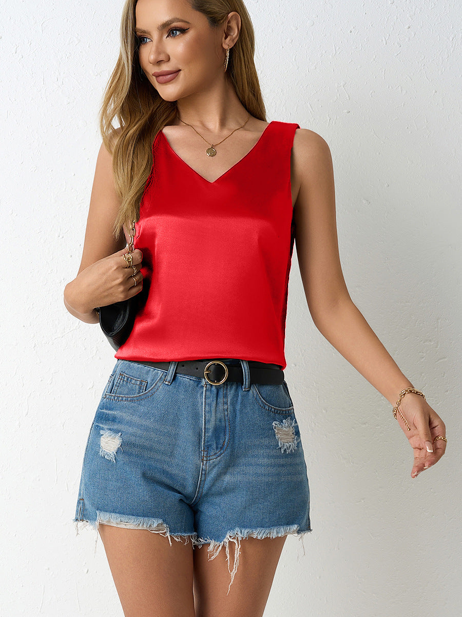 Damen Satin Cami-Top mit elegantem V-Ausschnitt und schmalen Trägern Echo Archiv