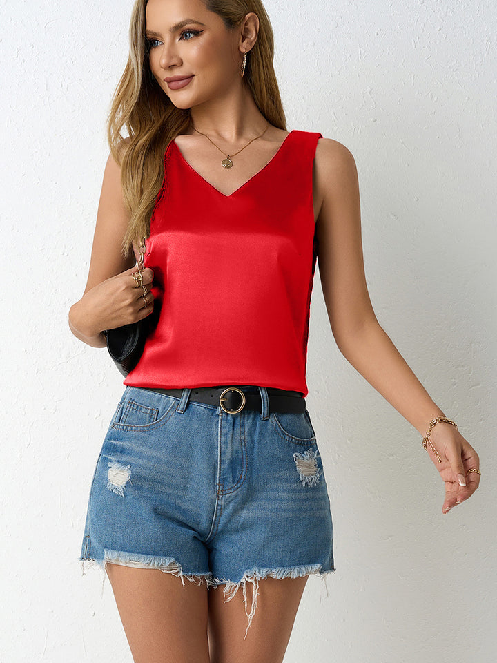 Damen Satin Cami-Top mit elegantem V-Ausschnitt und schmalen Trägern Echo Archiv