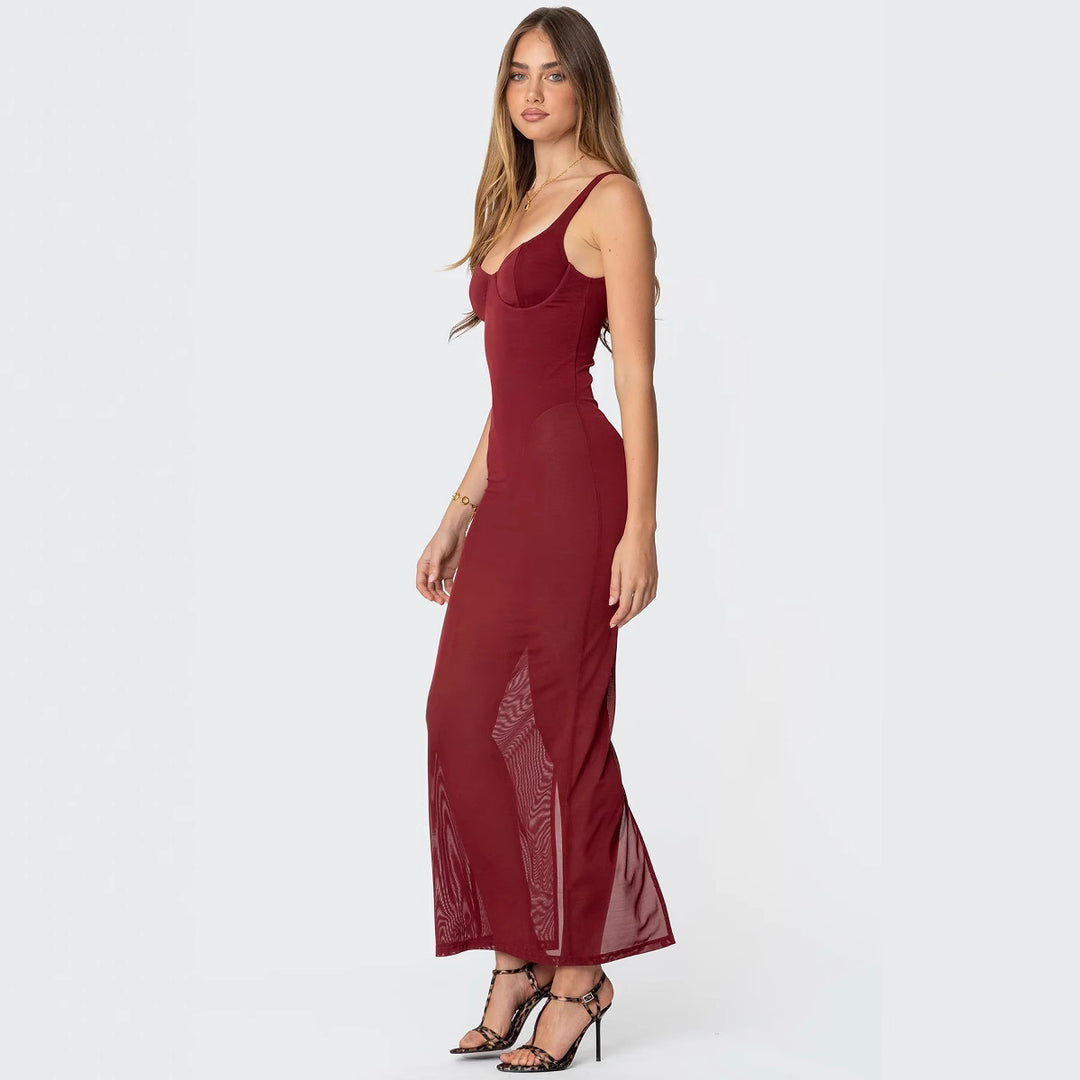 Damen Maxikleid mit figurbetonendem Schnitt und transparenten Einsätzen Echo Archiv