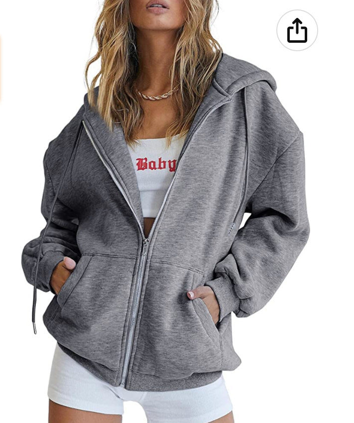 Damen Oversized Kapuzenjacke mit Reißverschluss – Célinea