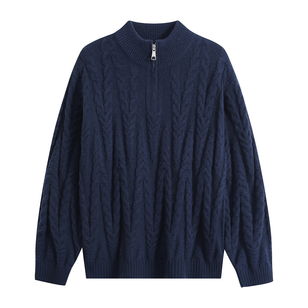 Herren Grobstrick-Halbzip-Pullover im Oversize-Zopfmuster mit hohem Rippkragen Echoarchiv