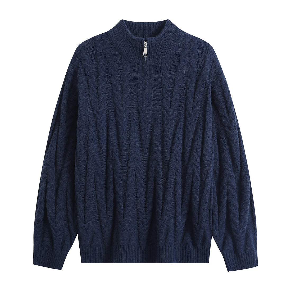 Herren Grobstrick-Halbzip-Pullover im Oversize-Zopfmuster mit hohem Rippkragen Echoarchiv