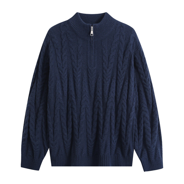 Herren Grobstrick-Halbzip-Pullover im Oversize-Zopfmuster mit hohem Rippkragen Echoarchiv