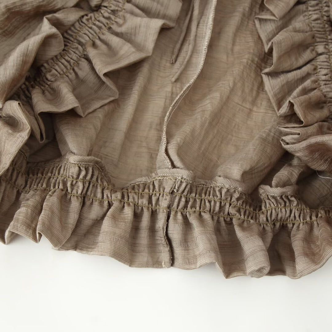 Damen Romantische Rüschenbluse im Boho-Stil mit Bindeband und gerafften Manschetten Echoarchiv
