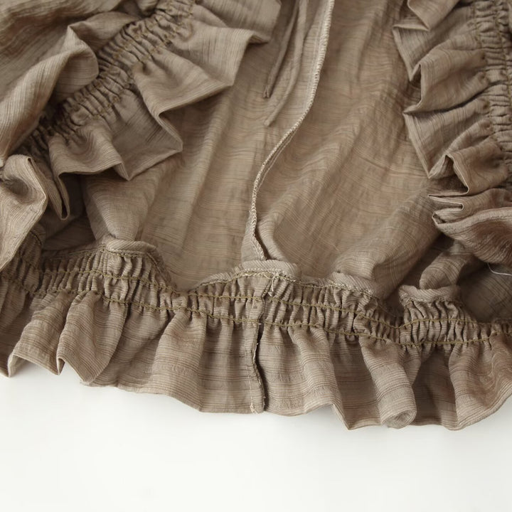 Damen Romantische Rüschenbluse im Boho-Stil mit Bindeband und gerafften Manschetten Echoarchiv