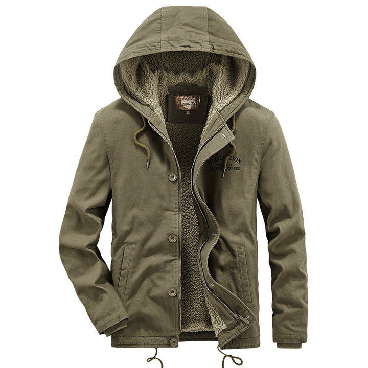 Herren Lässige Canvas-Kapuzenjacke mit durchgehendem Sherpa-Futter und doppelter Front – Taviero