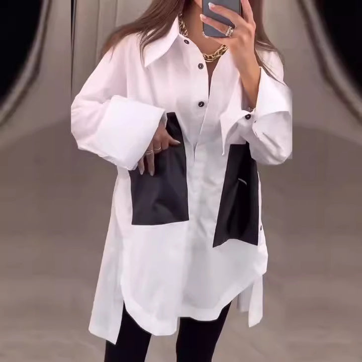 Damen nan Oversize-Hemd mit Kontrasttaschen, extra weiten Manschetten und seitlichen Schlitzen Echo Archiv