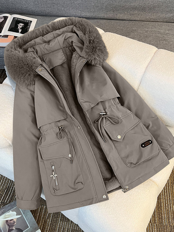 Damen nan wattierter Parka mit abnehmbarer Kunstpelzkapuze, tailliertem Kordelzug und weichem Teddy-Innenfutter Echo Archiv
