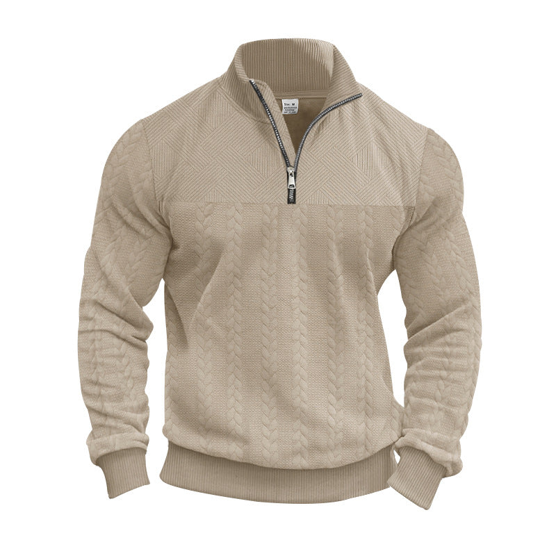 Herren Strickpullover mit halbem Reißverschluss und strukturierter Oberfläche Echoarchiv