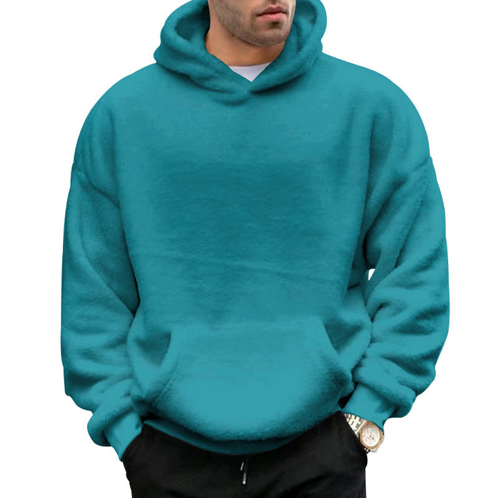 Herren oversized Fleece-Pullover mit praktischen Taschen und Kapuze Echoarchiv