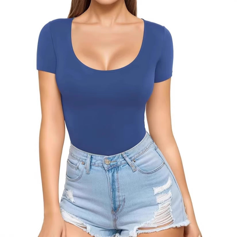 Damen figurbetontes Kurzarm-Body mit rundem Ausschnitt und nahtlosem Design Echo Archiv