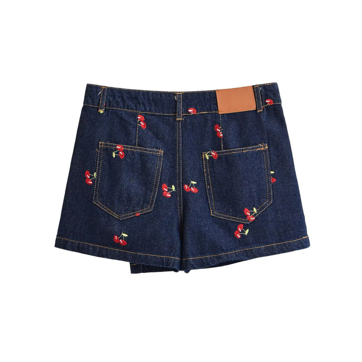 Damen Jeansrock mit verspielter Kirschstickerei und dekorativem Schnitt Echo Archiv
