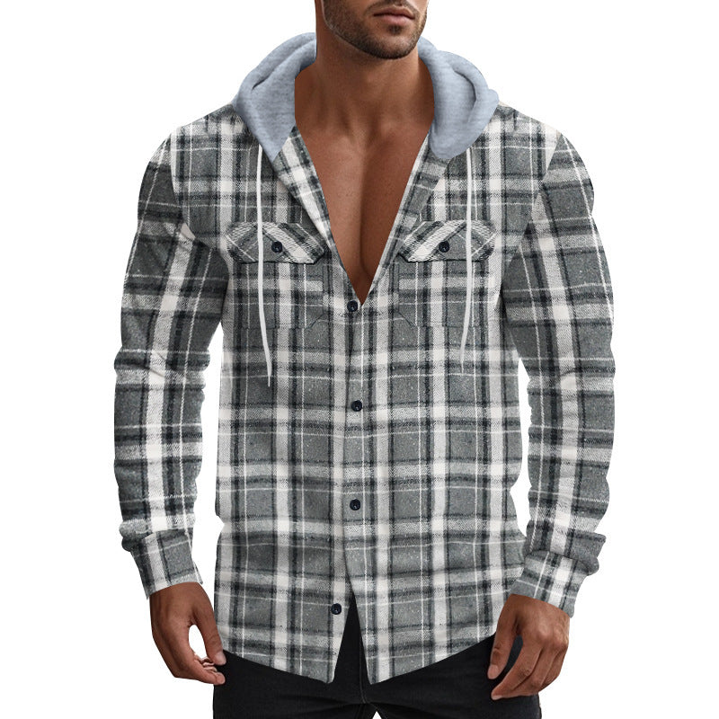 Herren Karierte Jacke mit Kapuze aus flauschigem Material Echoarchiv