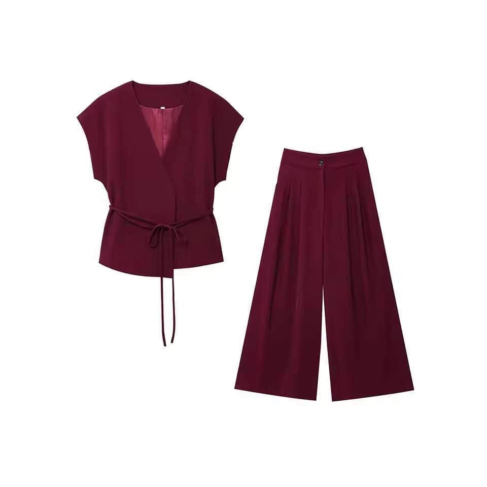 Damen elegantes Wickeloberteil und weite Palazzo-Hose Set Echo Archiv