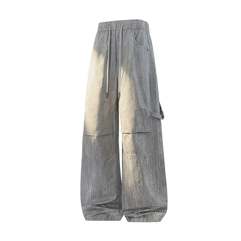 Damen Weite Leinenoptik Cargo-Bundhose mit Tunnelzug, Knieabnähern und asymmetrischer Seitentasche Echo Archiv