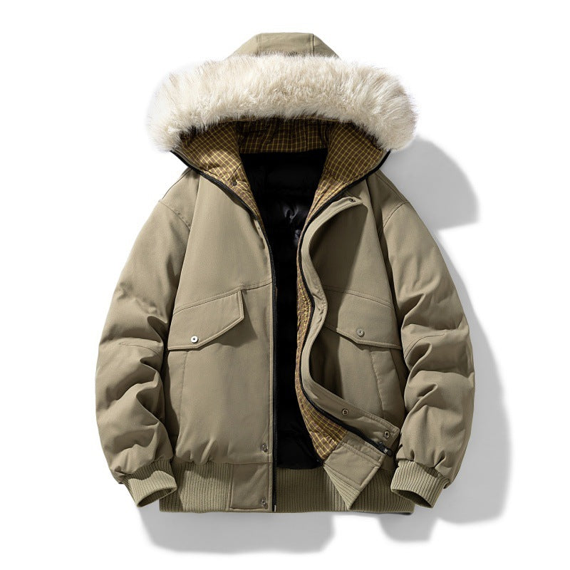 Herren gepolsterte Winterjacke mit Kapuze und abnehmbarem Kunstfellkragen – Marzano