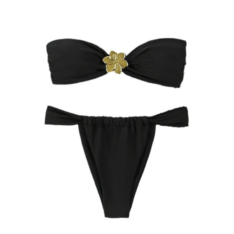 Damen Bandeau-Bikini mit schimmerndem Blumenakzent Echo Archiv
