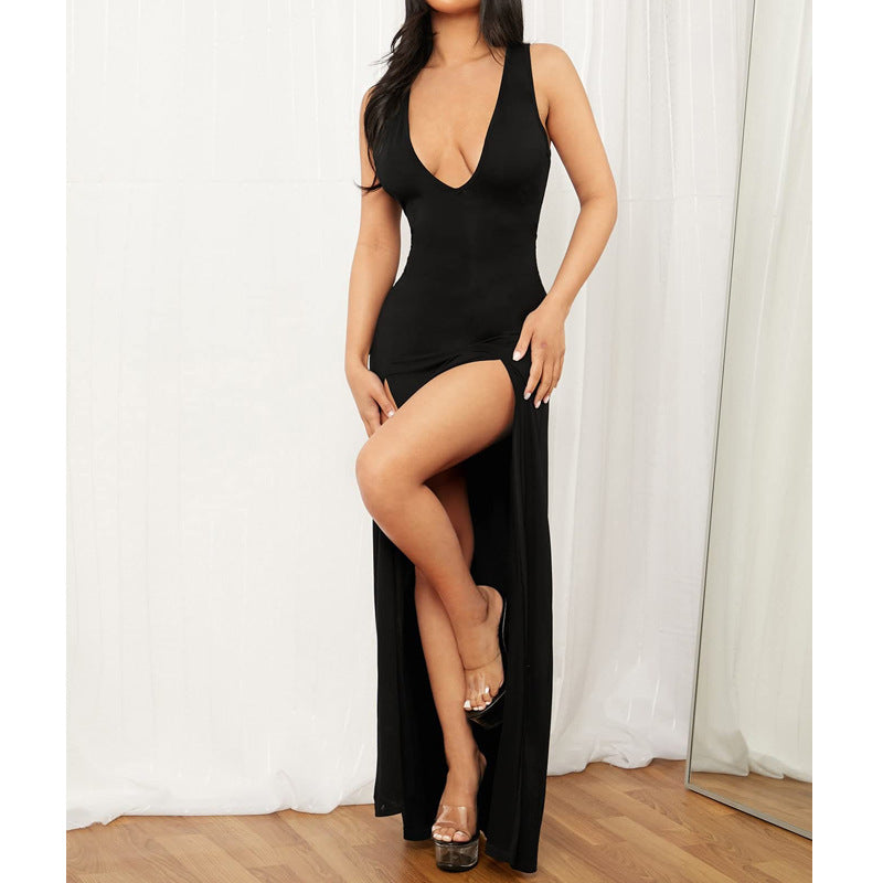 Damen Elegantes Maxikleid mit tiefem V-Ausschnitt und seitlichen Schlitzen Echo Archiv