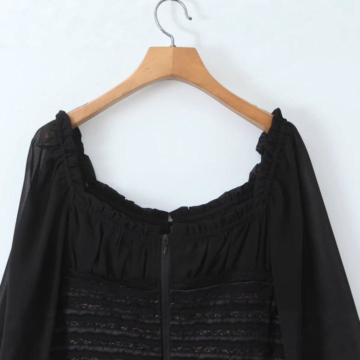 Damen Corsagenbluse mit Spitzen‑Corsage, gerafftem Dekolleté und Volantsaum Echoarchiv