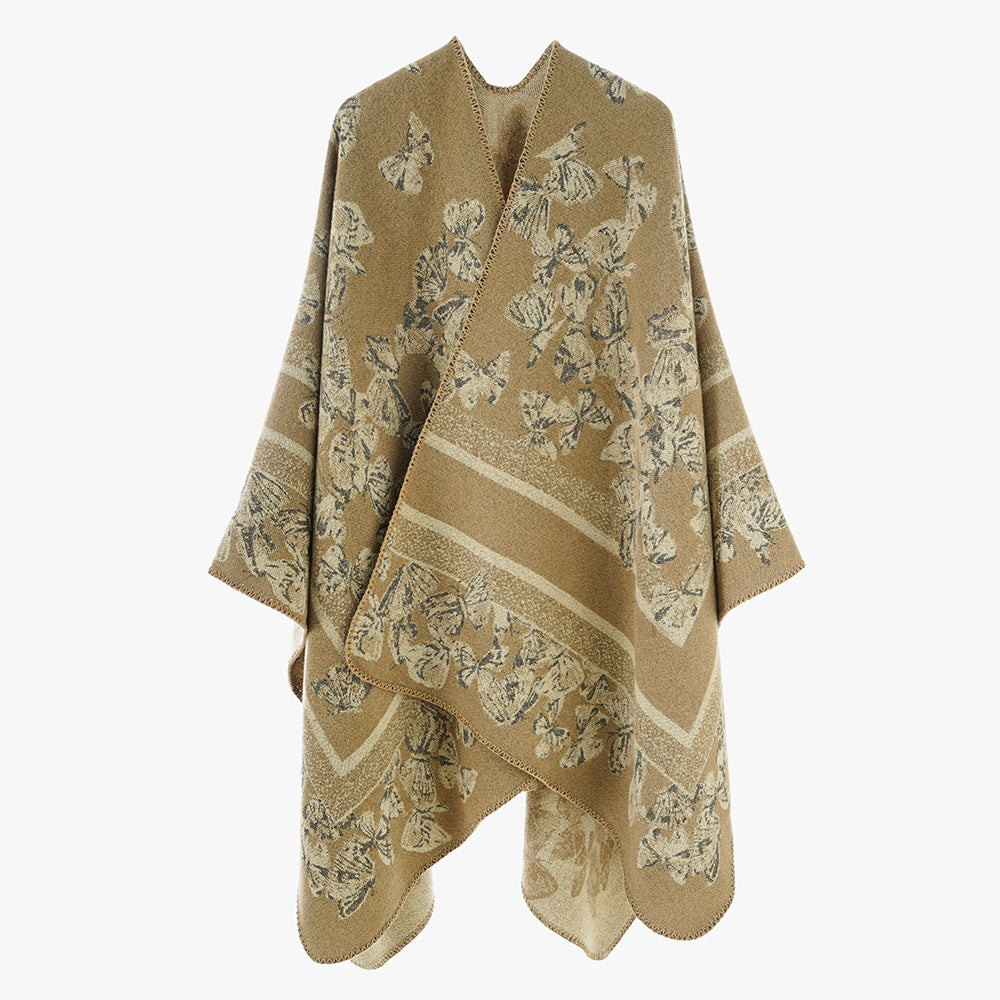 Damen Jacquard‑Capeponcho mit Schmetterlingsmuster und Wollmix‑Optik Echo Archiv
