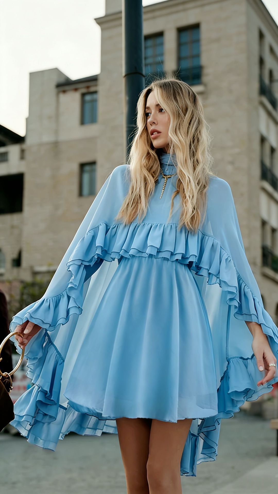 Damen romantisches Chiffonkleid mit Volants und weitem Saum Echo Archiv