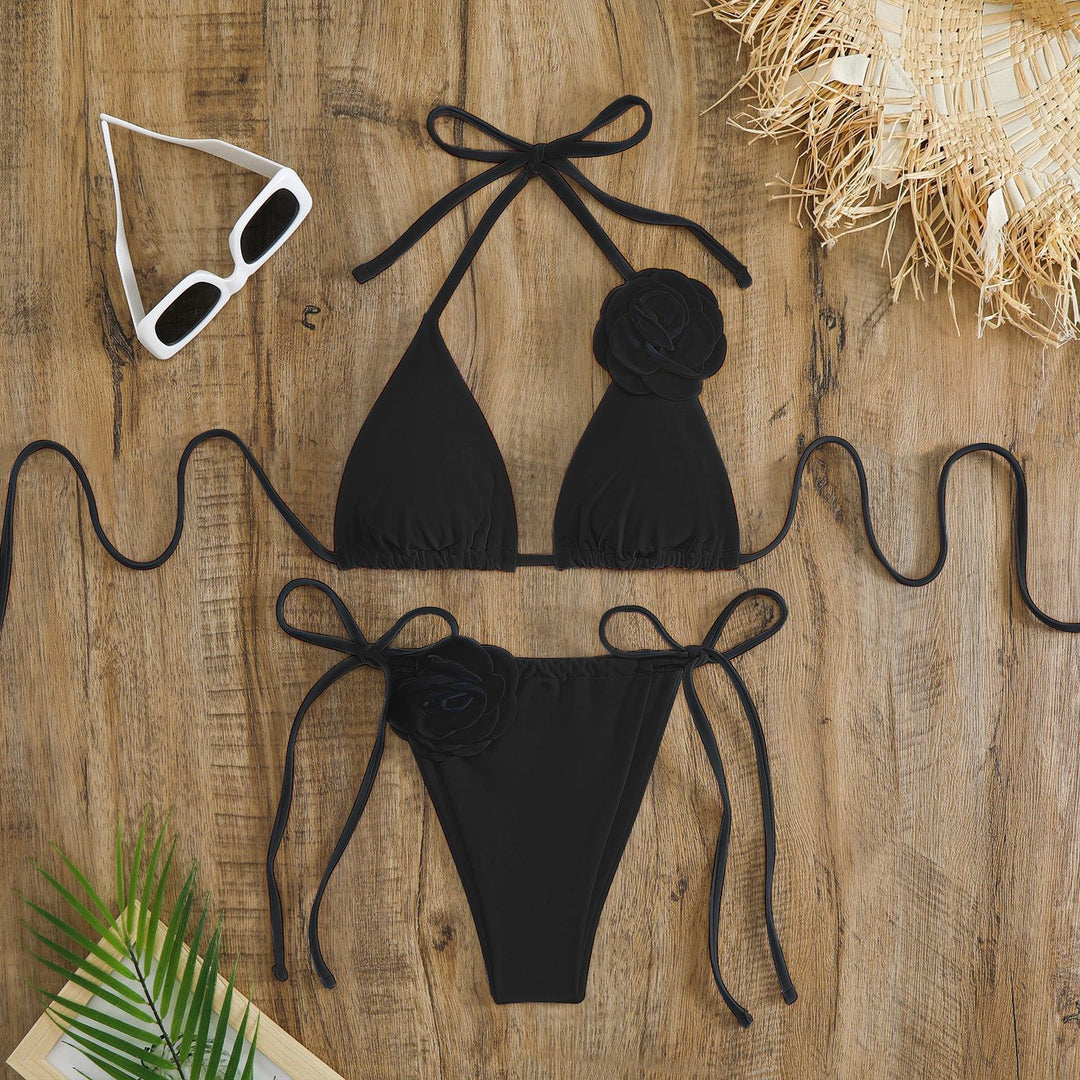 Damen verstellbarer Triangel-Bikini mit dekorativen Blumenapplikationen Echo Archiv