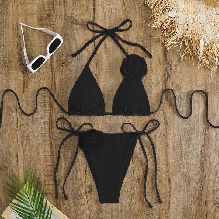 Damen verstellbarer Triangel-Bikini mit dekorativen Blumenapplikationen Echo Archiv