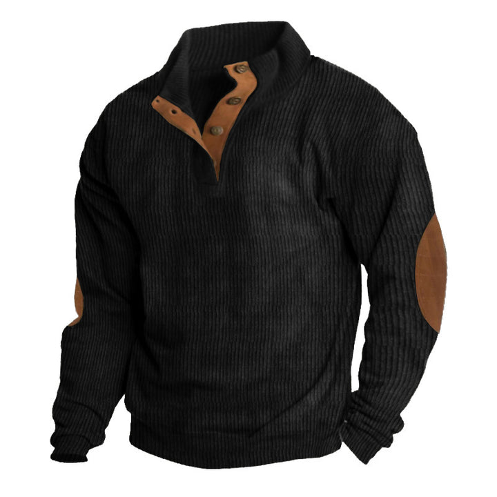 Herren nan rustikaler gerippter Pullover mit Henley-Kragen und lederartigen Ellbogenbesätzen Echo Archiv