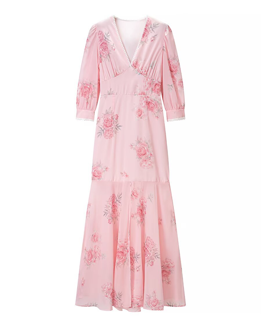 Damen Maxikleid mit V‑Ausschnitt, Empire‑Schnitt und floraler Chiffonoptik Echo Archiv