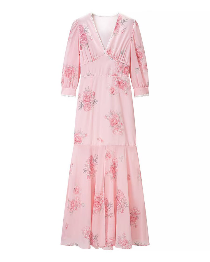 Damen Maxikleid mit V‑Ausschnitt, Empire‑Schnitt und floraler Chiffonoptik Echo Archiv