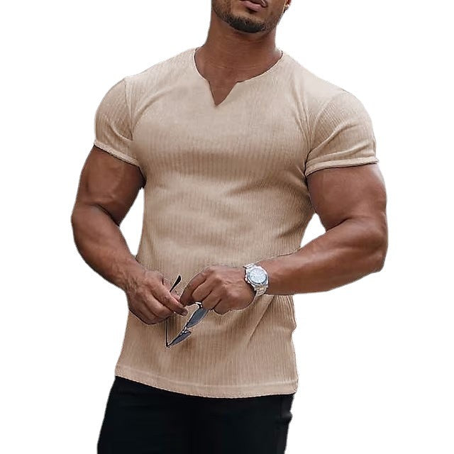 Herren Kurzarm T-Shirt mit modernem V-Ausschnitt und figurbetontem Schnitt Echoarchiv
