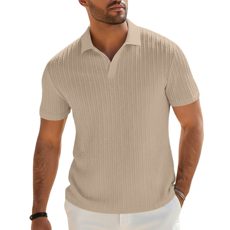 Herren Feinstrick-Polo mit strukturiertem Zopfmuster und weichem Baumwollmix – Cavello