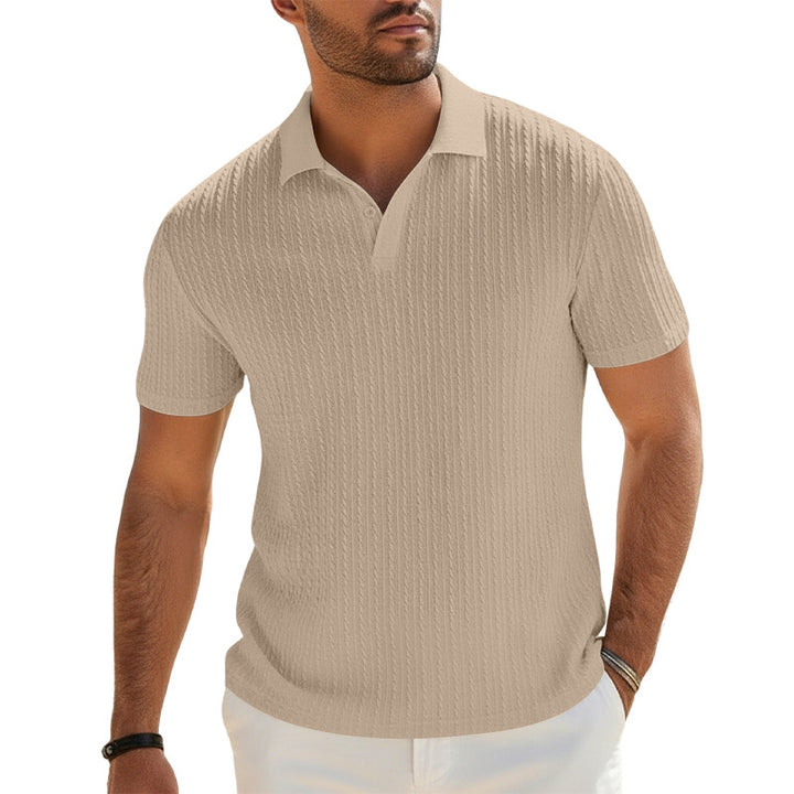 Herren Feinstrick-Polo mit strukturiertem Zopfmuster und weichem Baumwollmix – Cavello
