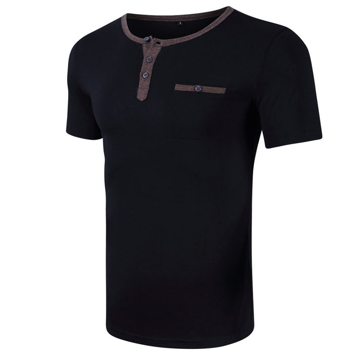 Herren Kurzarm-Henley Shirt mit strukturiertem Kragen Echoarchiv