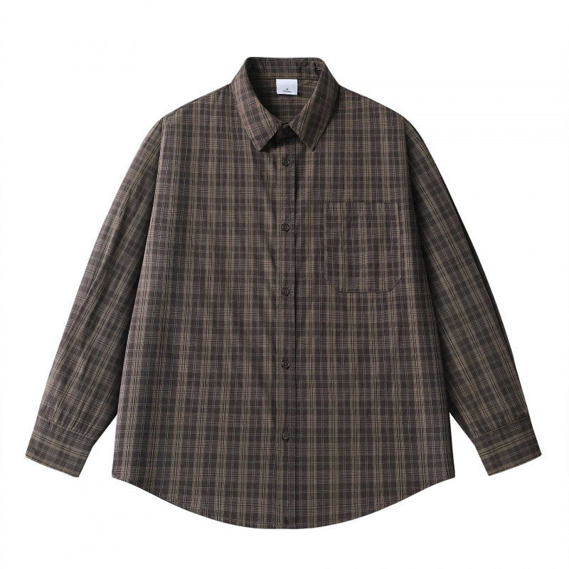 Unisex Lockeres Kastenförmiges Karo-Overshirt aus leichter Baumwollmischung mit Rückpasse und Kräusel-Detail Echo Archiv