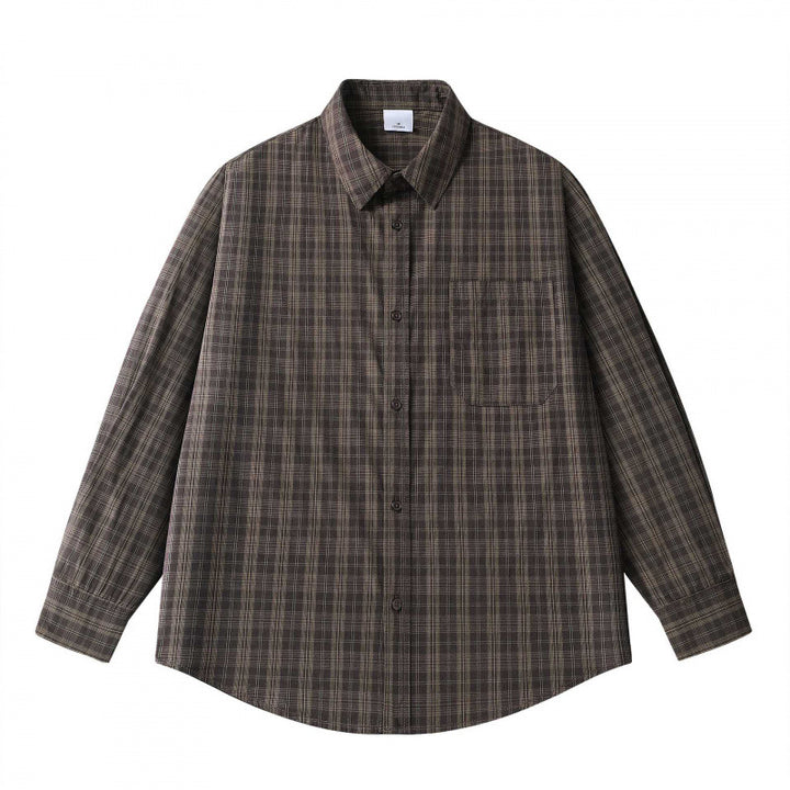 Unisex Lockeres Kastenförmiges Karo-Overshirt aus leichter Baumwollmischung mit Rückpasse und Kräusel-Detail Echo Archiv